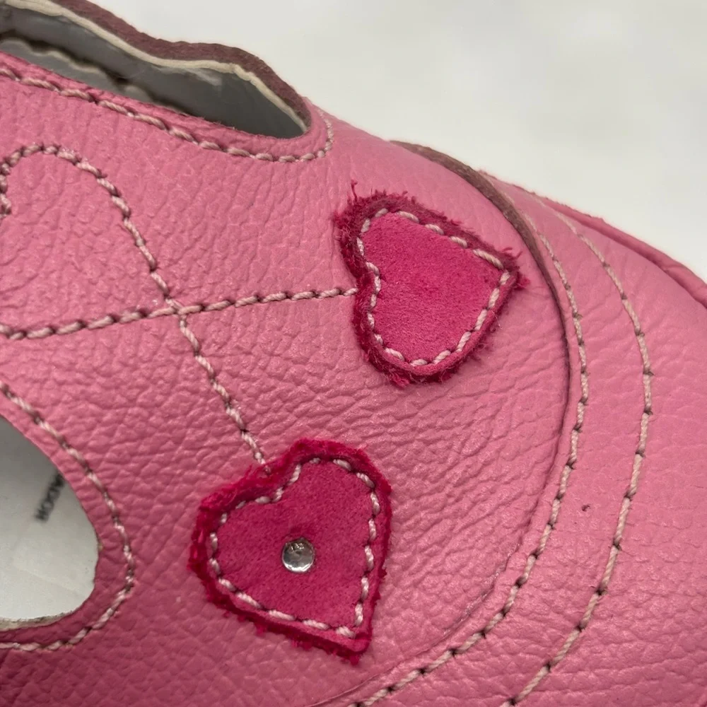 Genuine Leather Pink Baby Walker Shoes with Heart Design size 22 EU 6 US